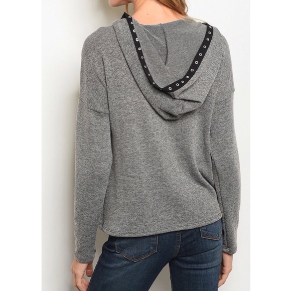Gray Lace Up Hoodie - Picture 2 of 4